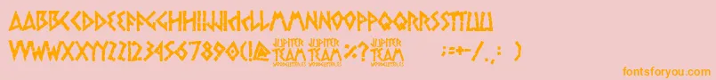 フォントjupiter team – オレンジの文字がピンクの背景にあります。