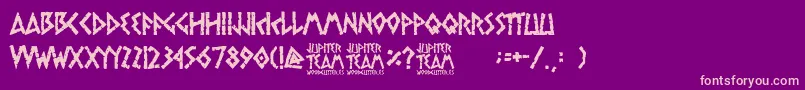 jupiter team-fontti – vaaleanpunaiset fontit violetilla taustalla