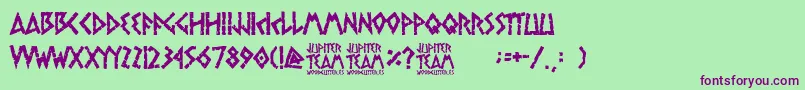 フォントjupiter team – 緑の背景に紫のフォント
