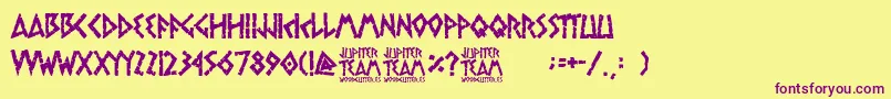 jupiter team-Schriftart – Violette Schriften auf gelbem Hintergrund