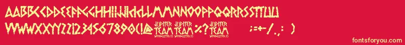 jupiter team-fontti – keltaiset fontit punaisella taustalla