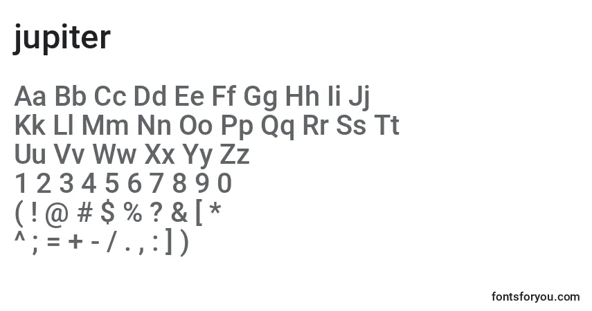 A fonte Jupiter (131237) – alfabeto, números, caracteres especiais