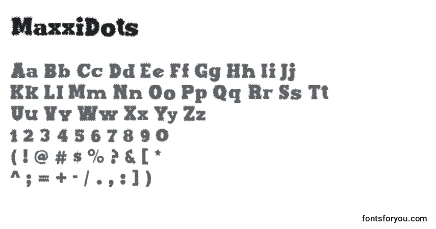 Czcionka MaxxiDots – alfabet, cyfry, specjalne znaki