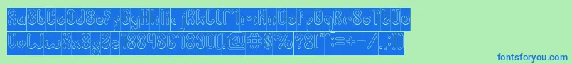JUSSTA Hollow Inverse-fontti – siniset fontit vihreällä taustalla