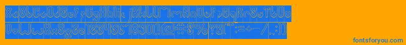 JUSSTA Hollow Inverse-Schriftart – Blaue Schriften auf orangefarbenem Hintergrund