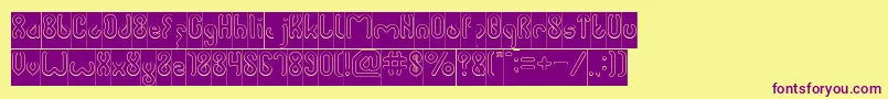 JUSSTA Hollow Inverse-fontti – violetit fontit keltaisella taustalla