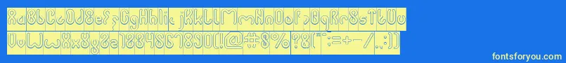 JUSSTA Hollow Inverse-Schriftart – Gelbe Schriften auf blauem Hintergrund