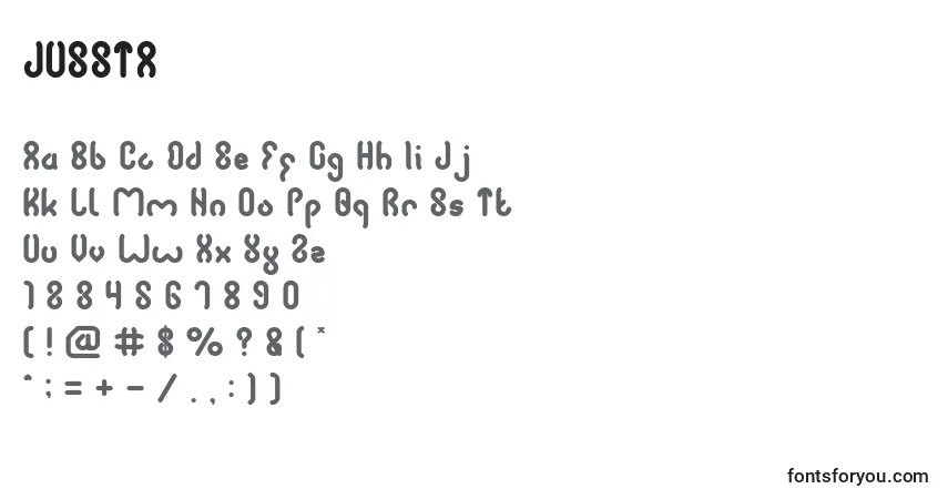 A fonte JUSSTA (131249) – alfabeto, números, caracteres especiais