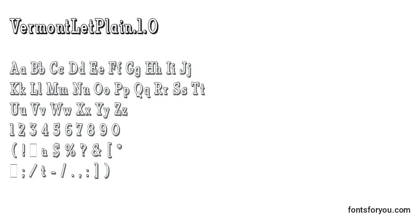 Czcionka VermontLetPlain.1.0 – alfabet, cyfry, specjalne znaki