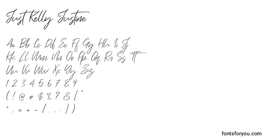 Schriftart Just Kelly Justine – Alphabet, Zahlen, spezielle Symbole