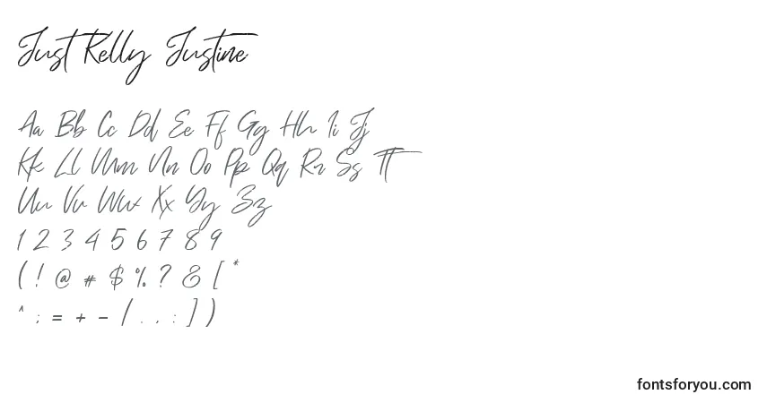 A fonte Just Kelly Justine (131253) – alfabeto, números, caracteres especiais