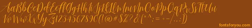 Just Married-Schriftart – Orangefarbene Schriften auf braunem Hintergrund