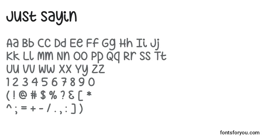 Czcionka Just Sayin   – alfabet, cyfry, specjalne znaki