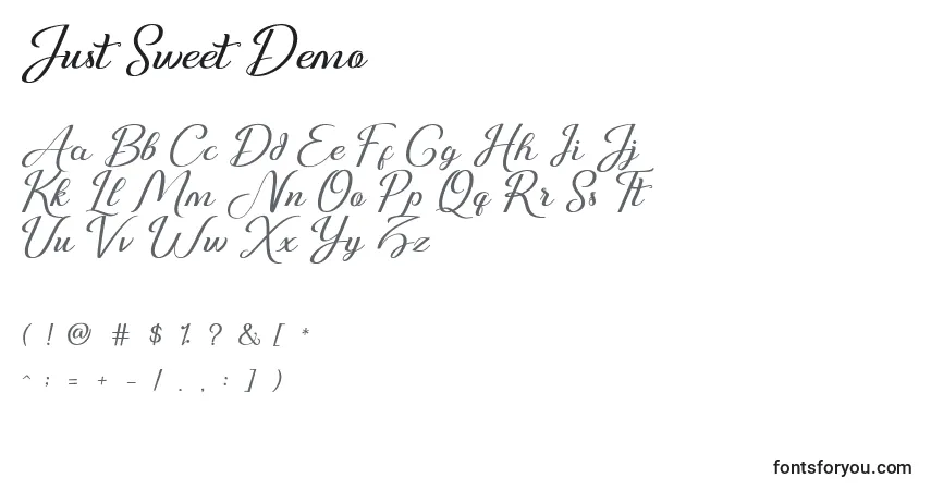 Schriftart Just Sweet Demo – Alphabet, Zahlen, spezielle Symbole
