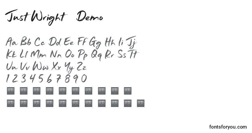 Czcionka Just Wright   Demo – alfabet, cyfry, specjalne znaki