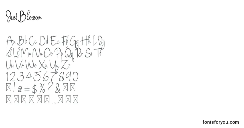 Schriftart JustBlossom – Alphabet, Zahlen, spezielle Symbole