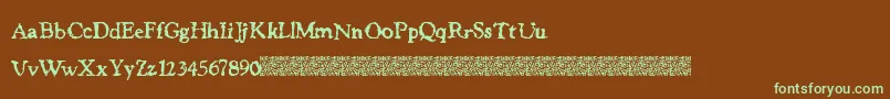 フォントJusticeWanted – 緑色の文字が茶色の背景にあります。