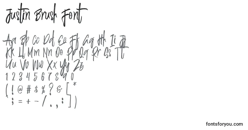 A fonte Justin Brush Font – alfabeto, números, caracteres especiais