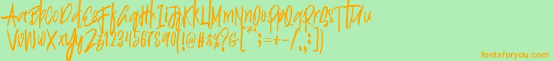 Justin Brush Font-Schriftart – Orangefarbene Schriften auf grünem Hintergrund