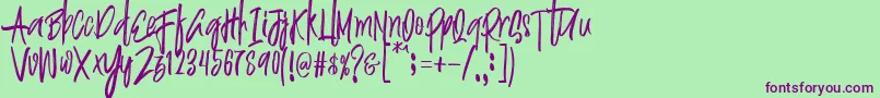 Шрифт Justin Brush Font – фиолетовые шрифты на зелёном фоне