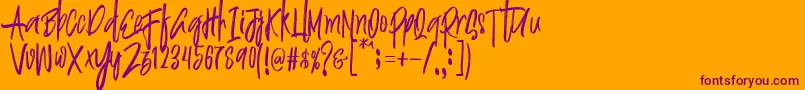 Justin Brush Font Font – Purple Fonts on Orange Background