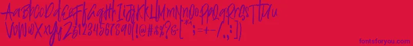 Justin Brush Font-fontti – violetit fontit punaisella taustalla