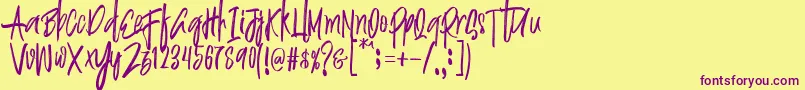 Justin Brush Font Font – Purple Fonts on Yellow Background