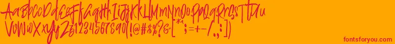 Czcionka Justin Brush Font – czerwone czcionki na pomarańczowym tle