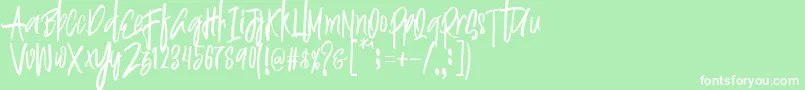 Weitere Informationen zur Justin Brush Font-Schriftart Justin Brush Font-Schriftart – Weiße Schriften auf grünem Hintergrund