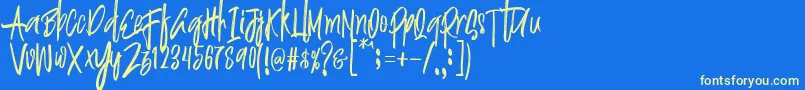 フォントJustin Brush Font – 黄色の文字、青い背景