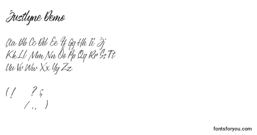 Czcionka Justlyne Demo – alfabet, cyfry, specjalne znaki