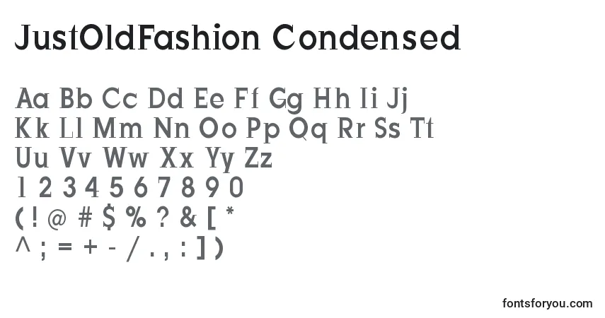 Шрифт JustOldFashion Condensed – алфавит, цифры, специальные символы