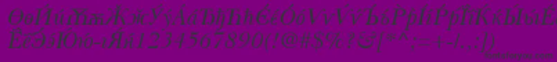 BaskervilleCyrillicItalic-Schriftart – Schwarze Schriften auf violettem Hintergrund