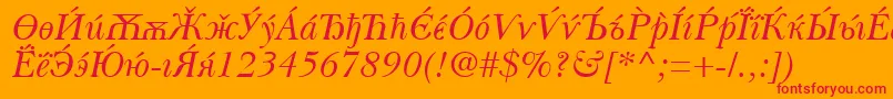 BaskervilleCyrillicItalic-fontti – punaiset fontit oranssilla taustalla