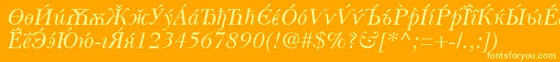 BaskervilleCyrillicItalic-Schriftart – Gelbe Schriften auf orangefarbenem Hintergrund