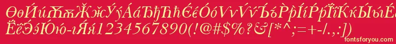 Fonte BaskervilleCyrillicItalic – fontes amarelas em um fundo vermelho