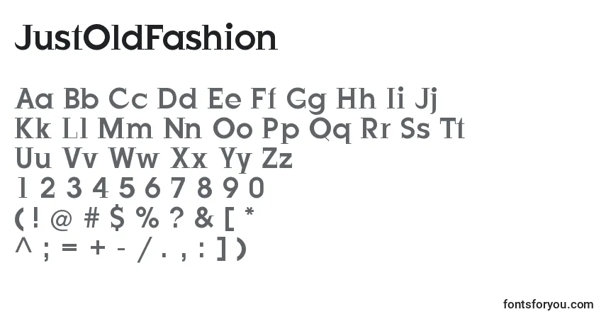 Schriftart JustOldFashion (131280) – Alphabet, Zahlen, spezielle Symbole