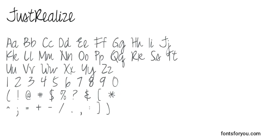 Schriftart JustRealize (131281) – Alphabet, Zahlen, spezielle Symbole