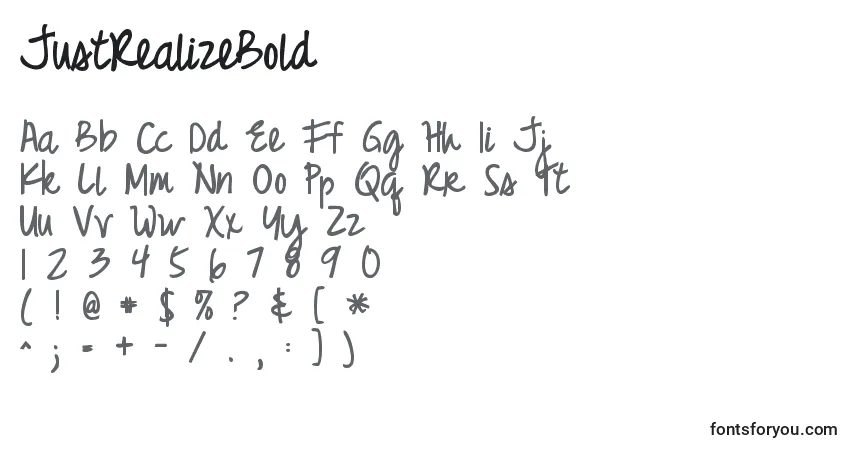 Schriftart JustRealizeBold (131282) – Alphabet, Zahlen, spezielle Symbole