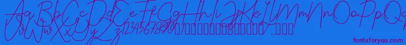 JustwinchSignatureDemo-Schriftart – Violette Schriften auf blauem Hintergrund