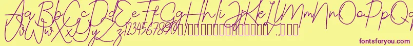 JustwinchSignatureDemo-Schriftart – Violette Schriften auf gelbem Hintergrund