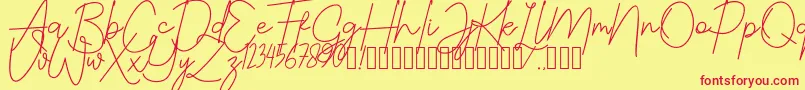 JustwinchSignatureDemo Font – Red Fonts on Yellow Background
