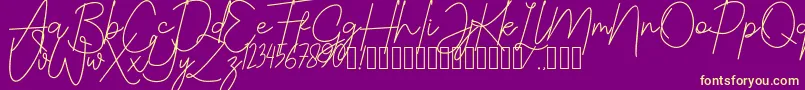 JustwinchSignatureDemo-Schriftart – Gelbe Schriften auf violettem Hintergrund