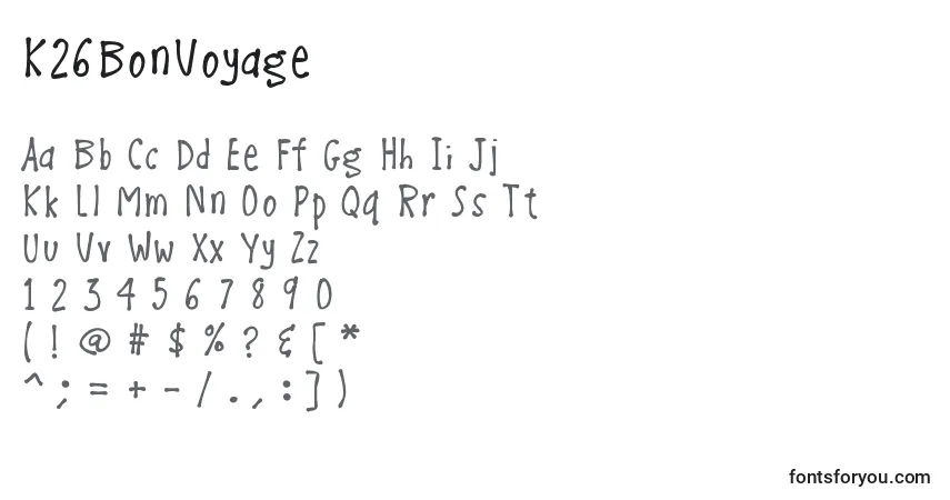 Schriftart K26BonVoyage – Alphabet, Zahlen, spezielle Symbole