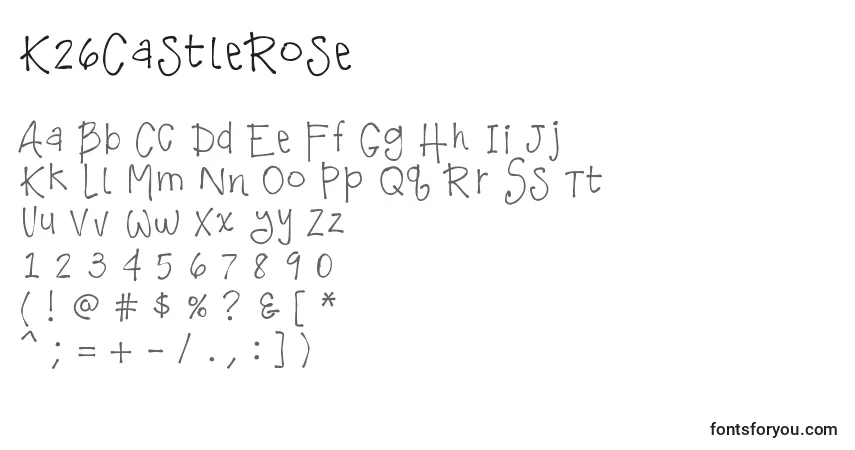 Czcionka K26CastleRose – alfabet, cyfry, specjalne znaki