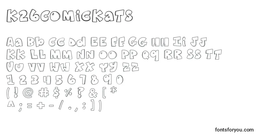 Czcionka K26ComicKats – alfabet, cyfry, specjalne znaki