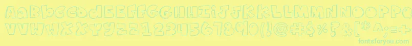 K26ComicKats Font – Green Fonts on Yellow Background