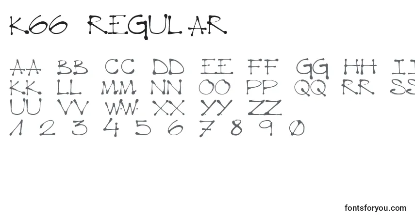 K66 Regular-fontti – aakkoset, numerot, erikoismerkit