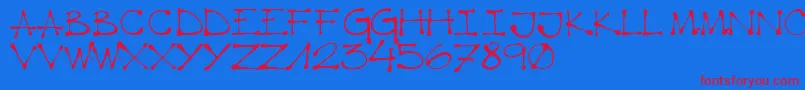 フォントK66 Regular – 赤い文字の青い背景