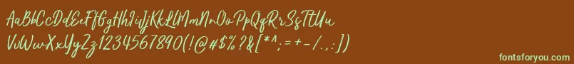 フォントKaftice – 緑色の文字が茶色の背景にあります。
